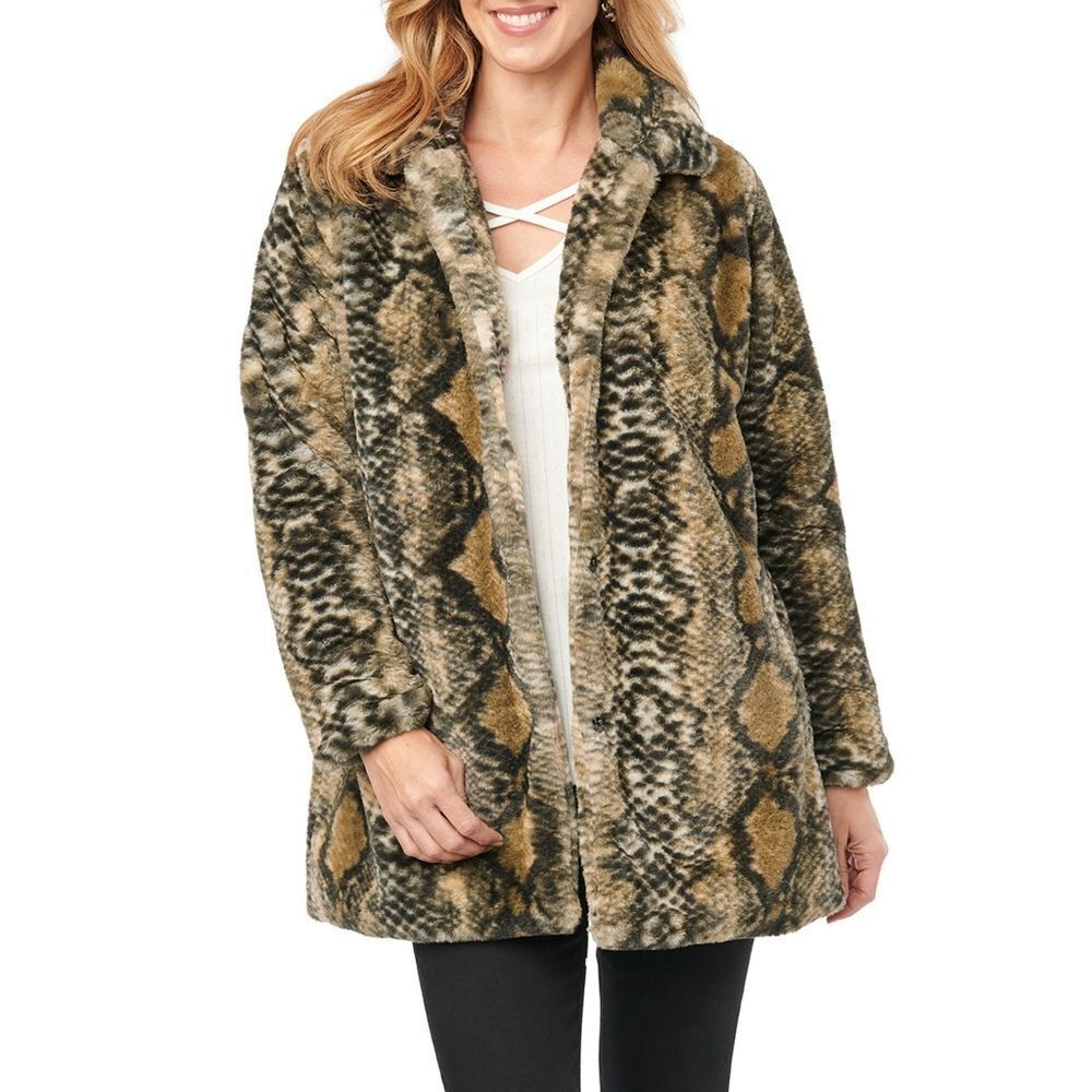 New! DEMOCRACY Women's Snakeprint Faux Fur Women's Jacket Coat Super Soft Small